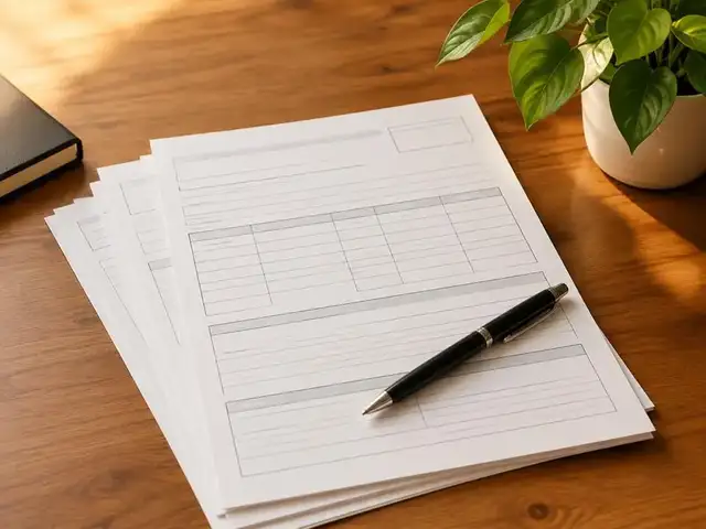 Formulaires administratifs vierges et stylo sur un bureau